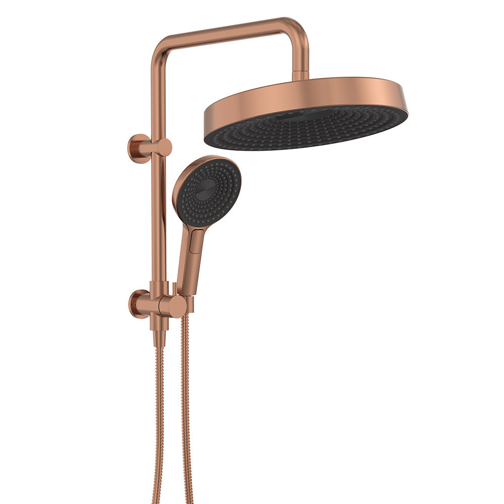 Fienza 434139CO Kuro Twin Half-Rail Shower, Round Head, Brushed Copper
