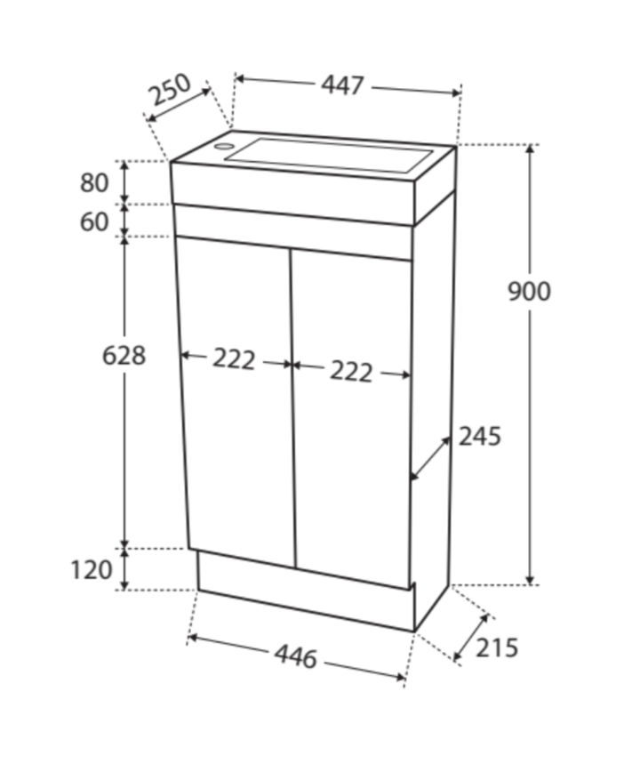 Fienza Ralph 4525Kw 450Mm White Vanity Unit On Kickboard - Special Order Units