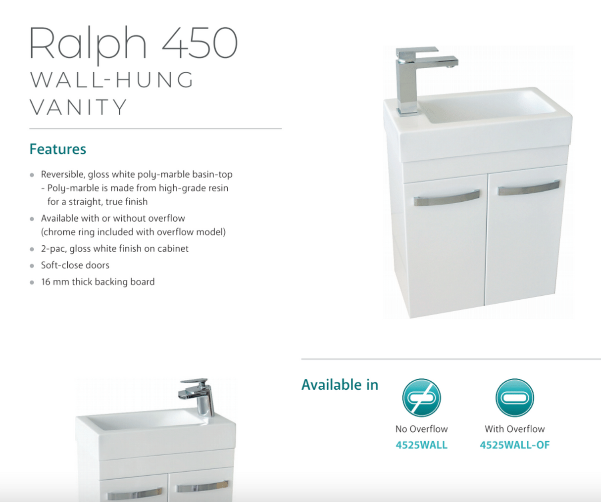 Fienza Ralph 4525Wall White 450Mm Vanity Unit Wall Hung - Special Order Units