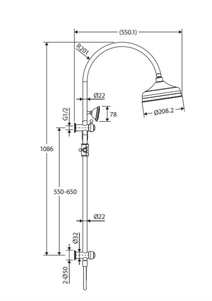Fienza Lillian Twin Shower Urban Brass 455114Ub Showers