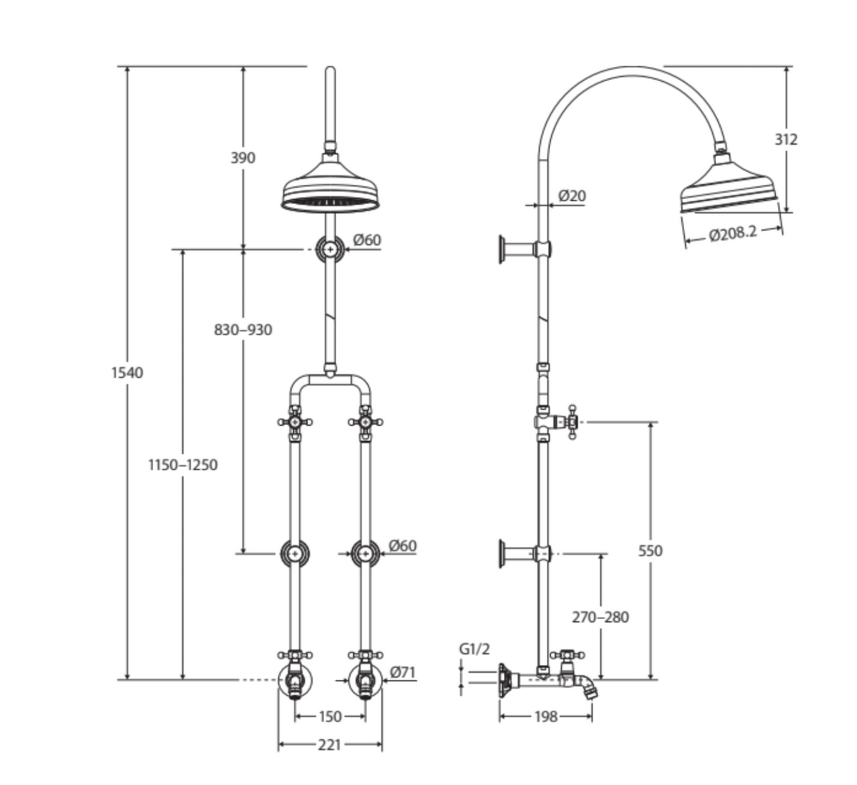 Fienza 455122 Lillian Exposed Rail Shower & Bath Set, Chrome