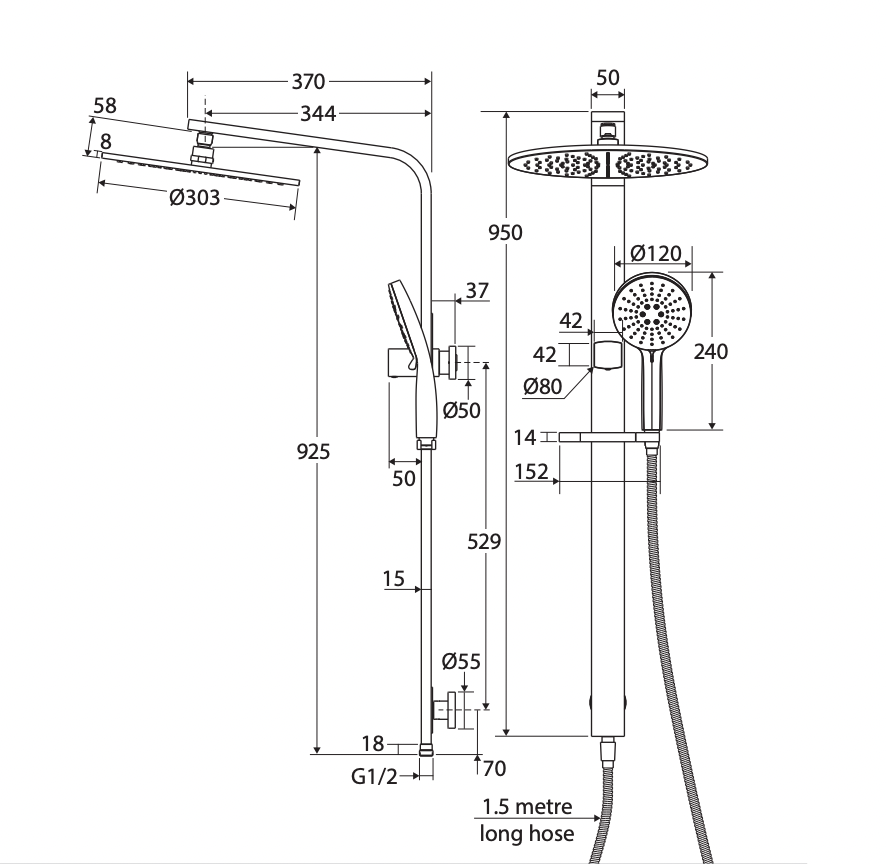 Fienza 455124UB Empire Slim Deluxe Twin Shower, Urban Brass