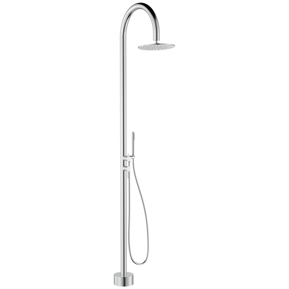 Fienza Kaya 455190 Floor Mounted Outdoor Twin Shower, 316 Brushed Stainless Steel