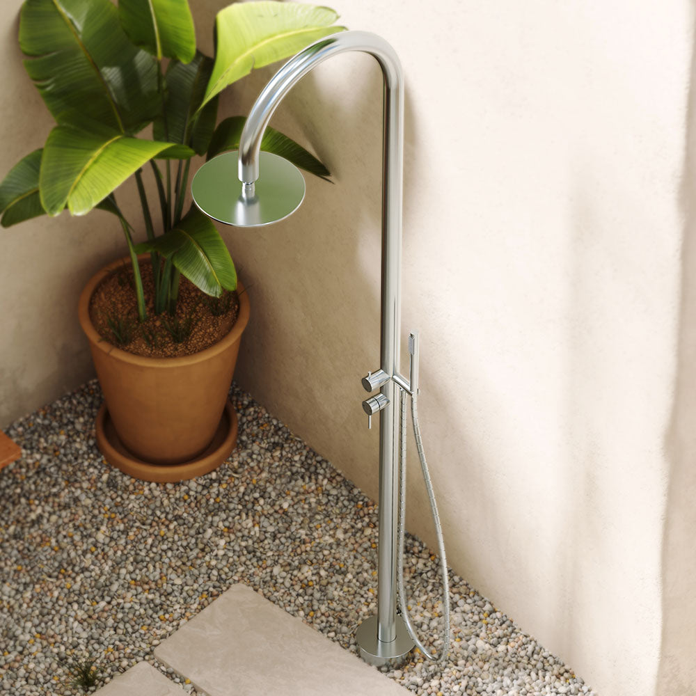 Fienza Kaya 455190 Floor Mounted Outdoor Twin Shower, 316 Brushed Stainless Steel