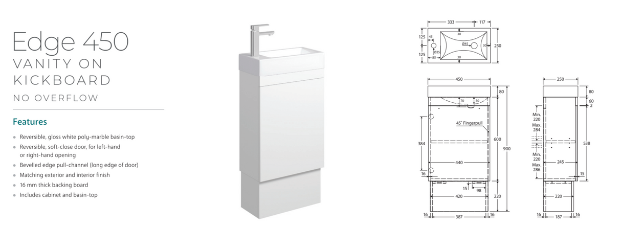 Fienza Edge 45Rsk Scandi Oak 450Mm Vanity With Kickboard No Overflow - Special Order Units