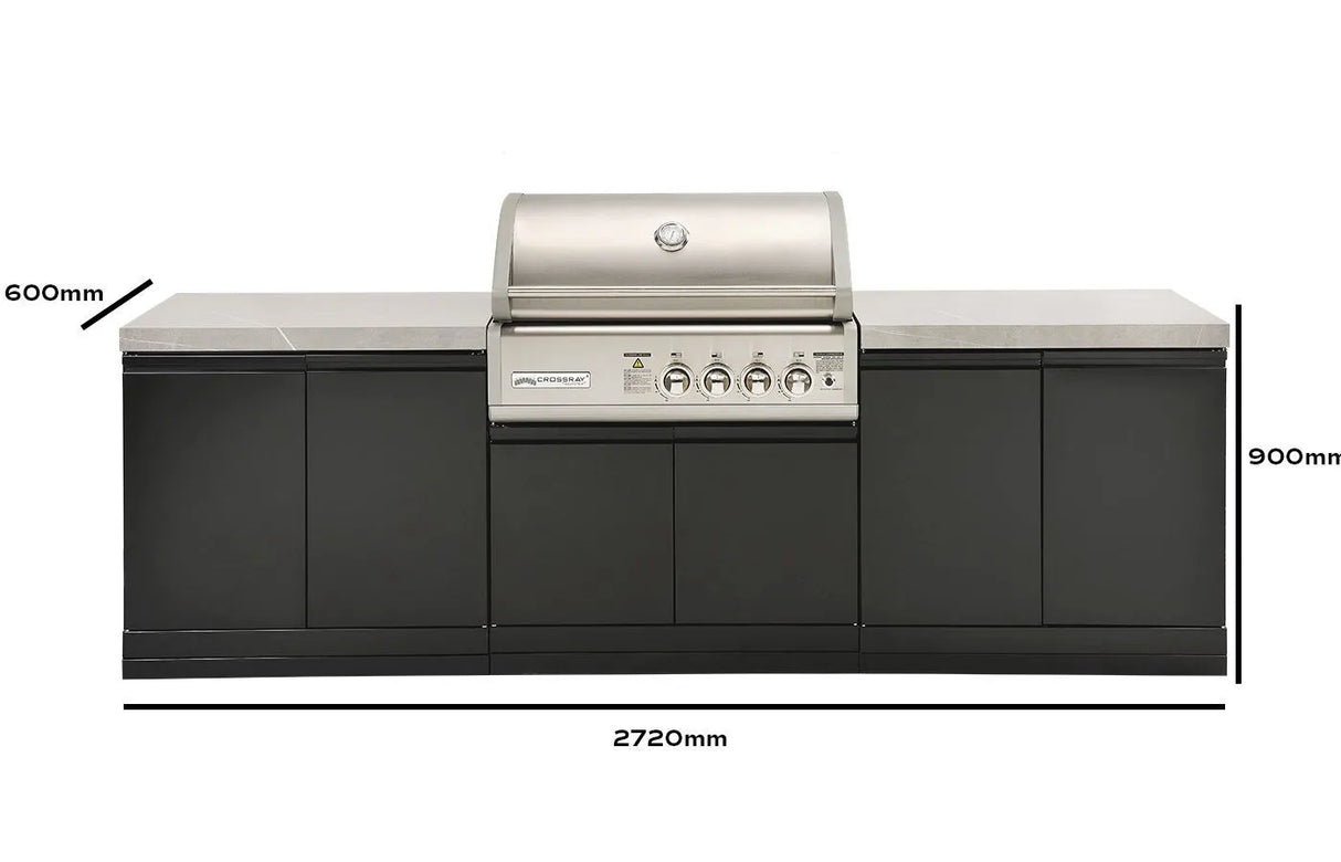 CROSSRAY TC4KP-18 Premium Four Burner Gas BBQ Outdoor Kitchen with Sink, Black Top