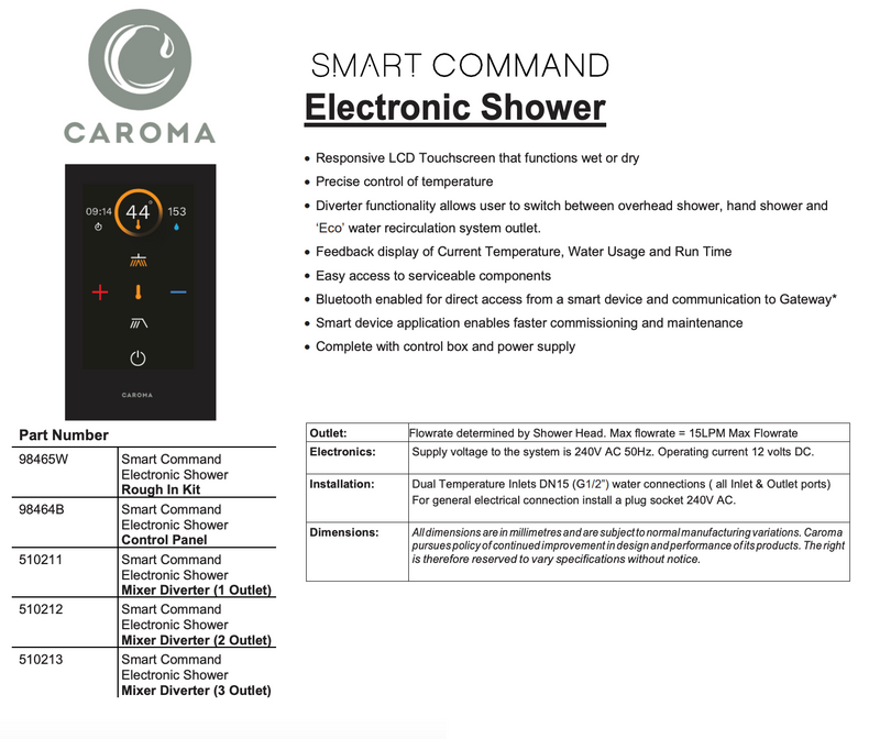 Caroma 510202 Smart Command Intelligent Shower - Duo - Special Order
