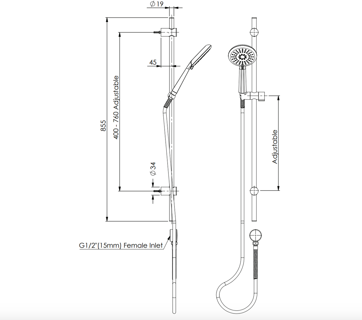 Greens Rocco Rail Shower, Matte Black, 52800MB