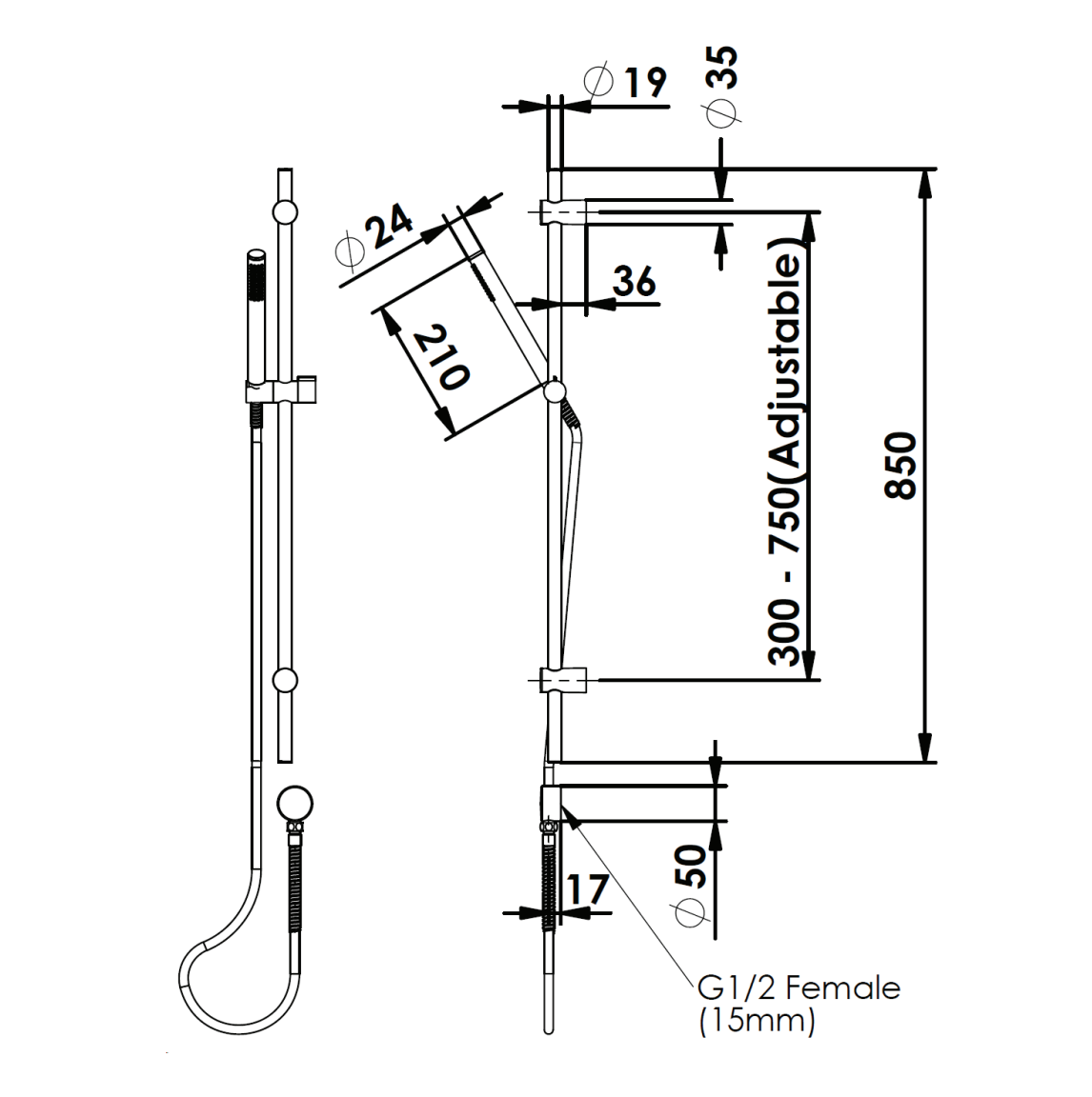Greens Rocco Pin Rail Shower, PVD Brushed Brass, 528100BB