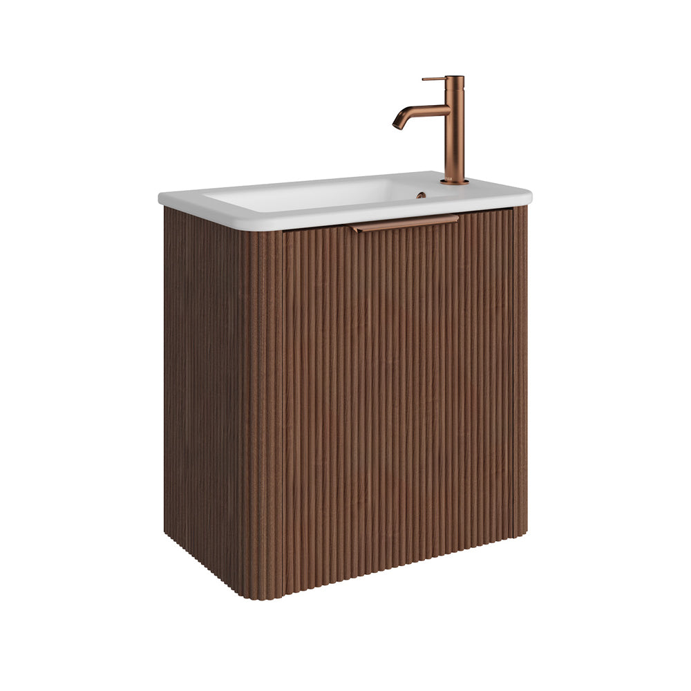 Fienza 55UWAR Minka Mini 550 Wall-Hung Vanity, Right Hand Tap, Walnut