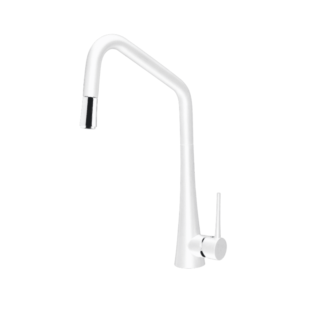 Abey Armando Vicario Sidelever Pull Out Sink Mixer White, TINKD-W