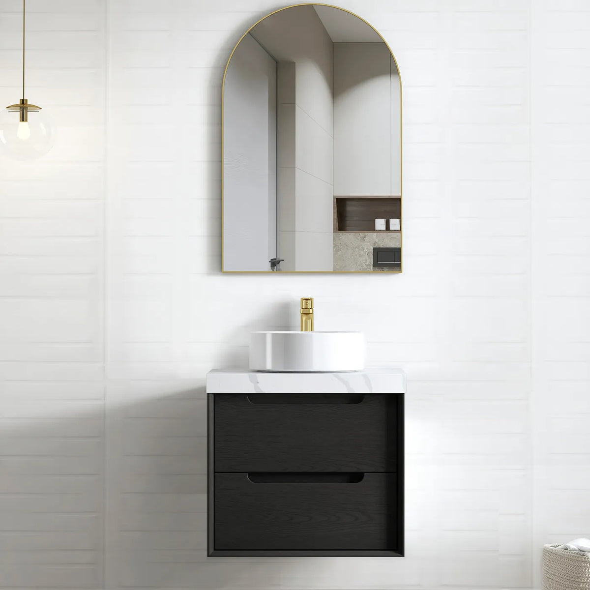 Otti Byron Wall Hung Vanity, Black Oak