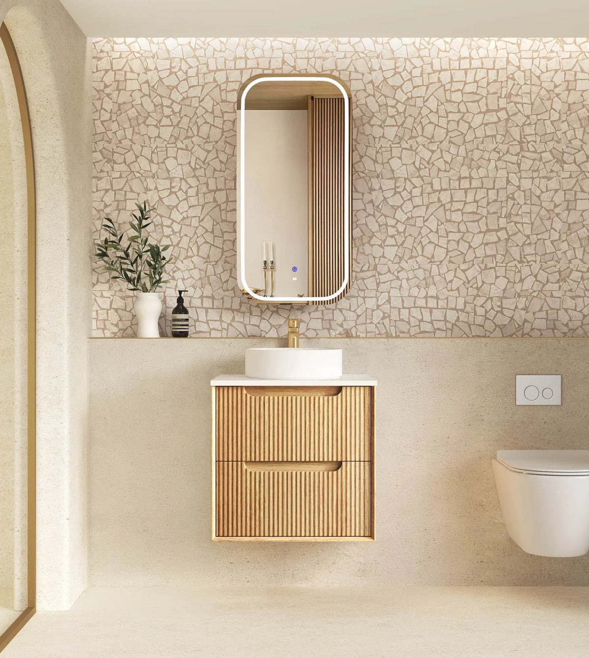 Otti Byron Wall Hung Vanity, Fluted Woodland Oak