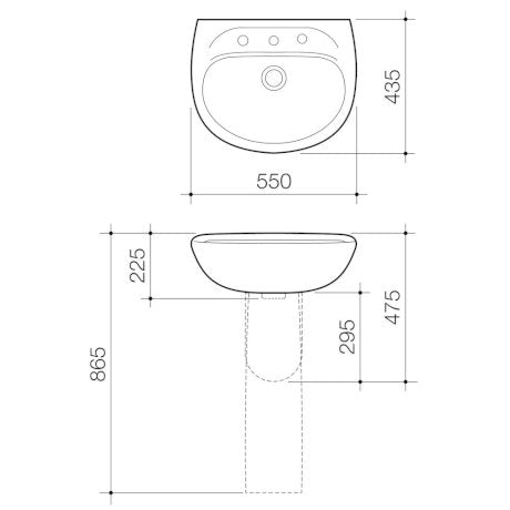 Caroma 639000W Caravelle Wall Basin - 0 Tap Hole