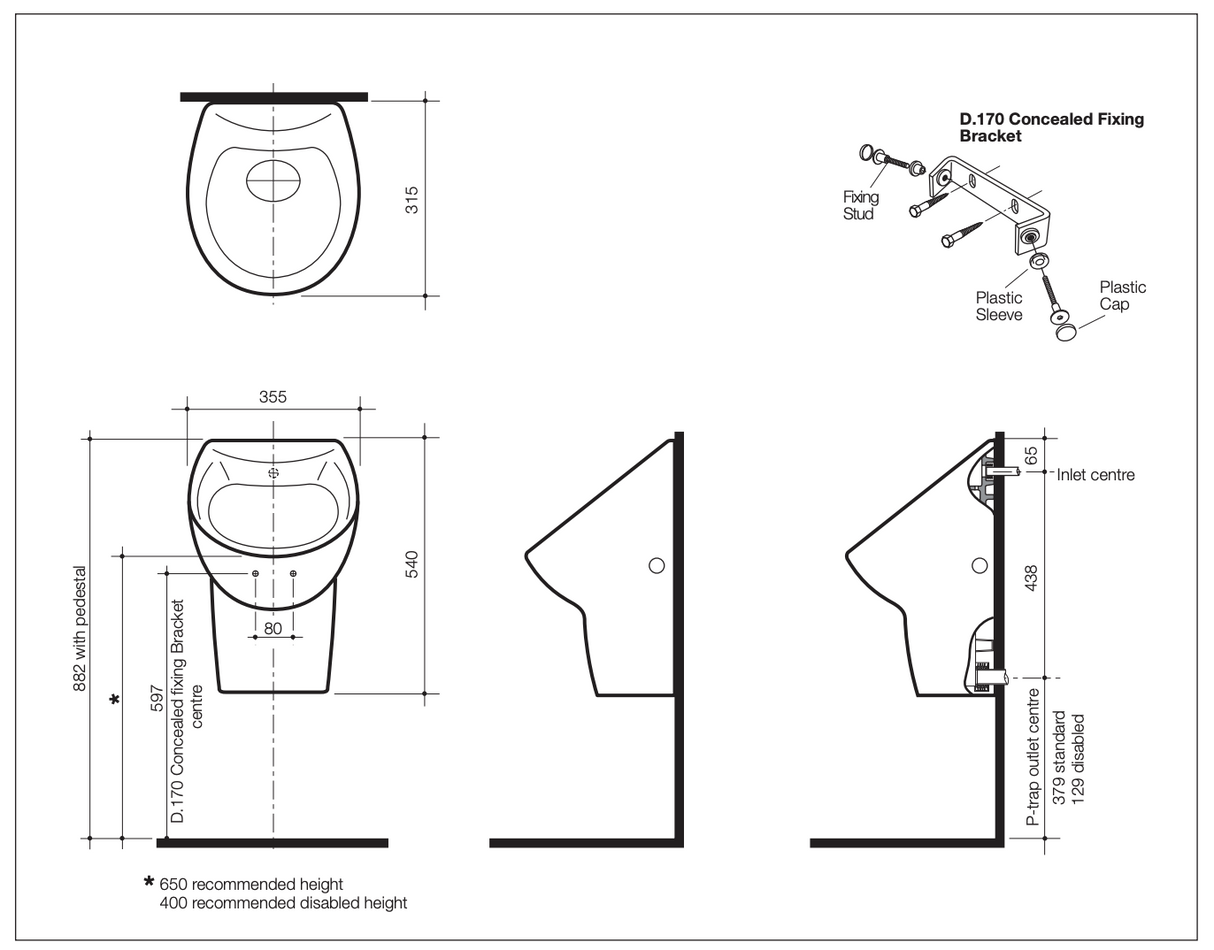 Caroma 678210W Leda Wall Hung Urinal