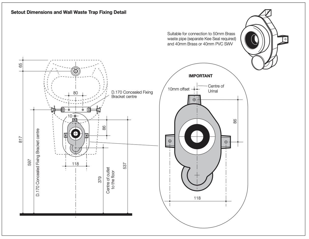 Caroma 678210W Leda Wall Hung Urinal