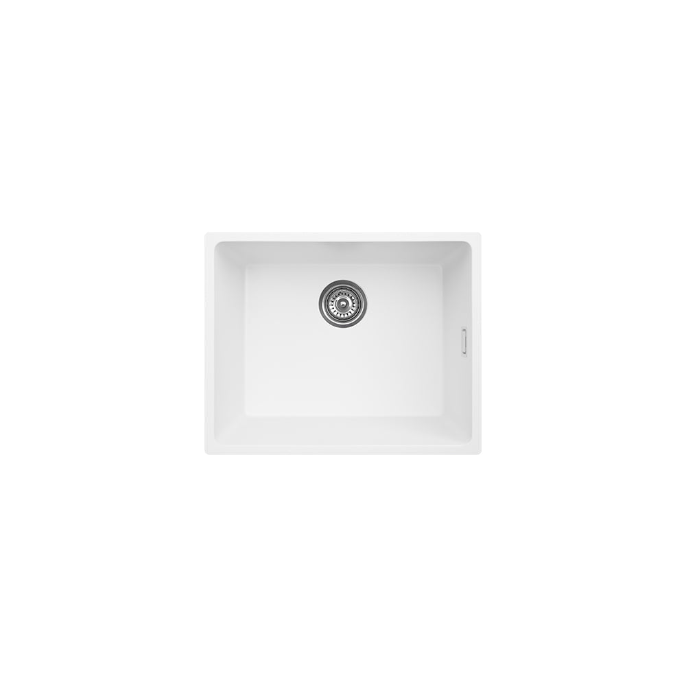 Fienza 68612W Kuro Granite 39L Single Bowl Kitchen Sink, Matte White