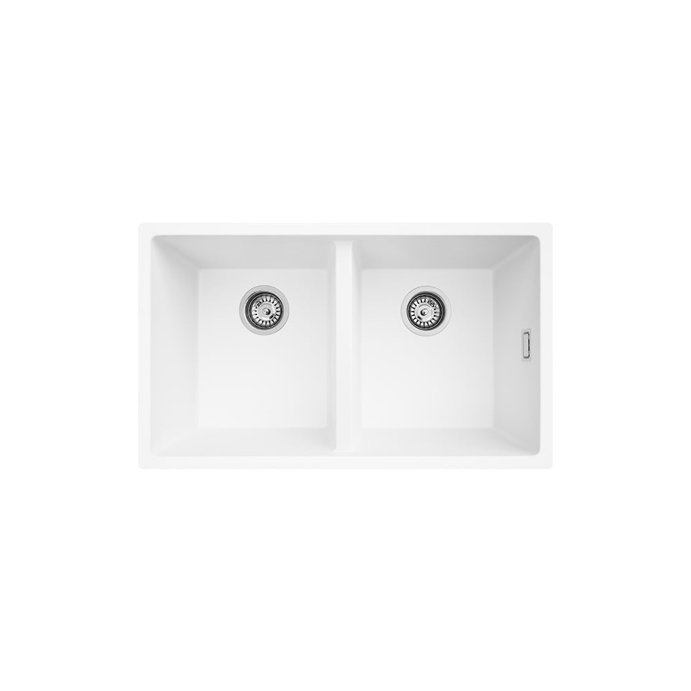 Fienza 68613W Kuro Granite 29L/29L Double Bowl Kitchen Sink, Matte White