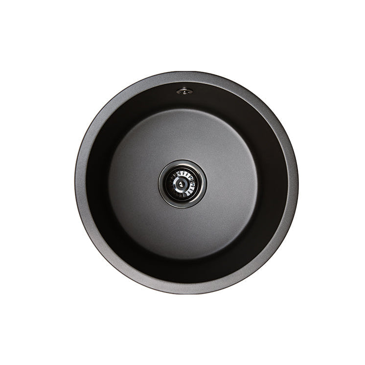 Fienza 68619 Kuro Granite 25L Round Single Bowl Kitchen Sink, Matte Black