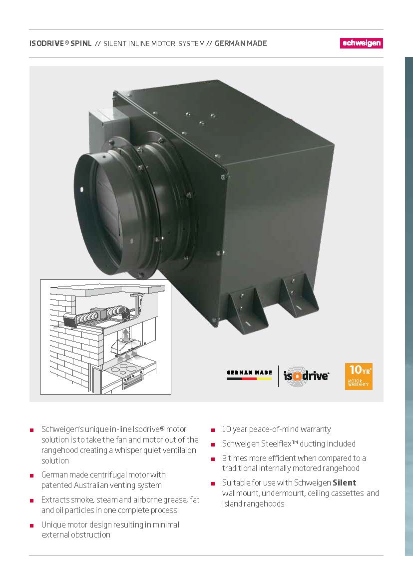 Schweigen UM-9SINL 90cm Silent Inline Motor Undermount Rangehood, 1600m3/hr, Stainless Steel