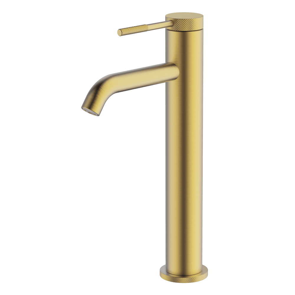 Abey Poco Knurled High Basin Mixer, Brushed Brass, 6B3-KBB
