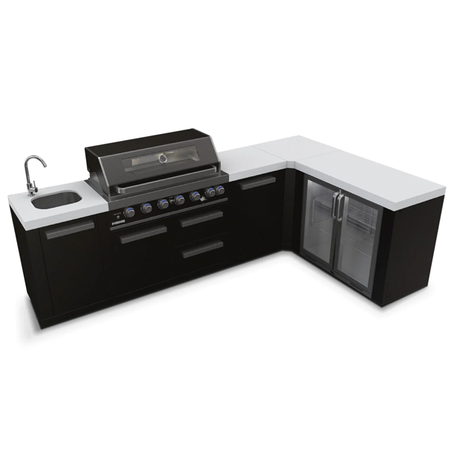 Everdure 6BIMLPC-21B+PK-4 Neo Black Outdoor Kitchen with Sink & Storage Modules, Corner Cupboard and Fridge (Option 4)