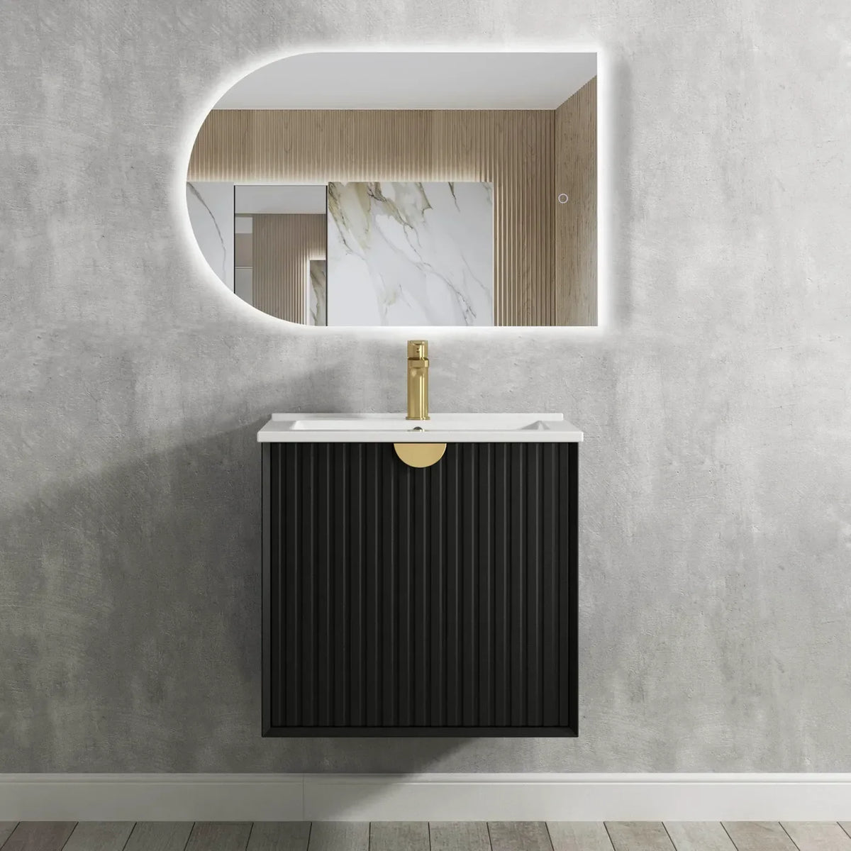 Otti Marlo Wall Hung Vanity, Satin Black