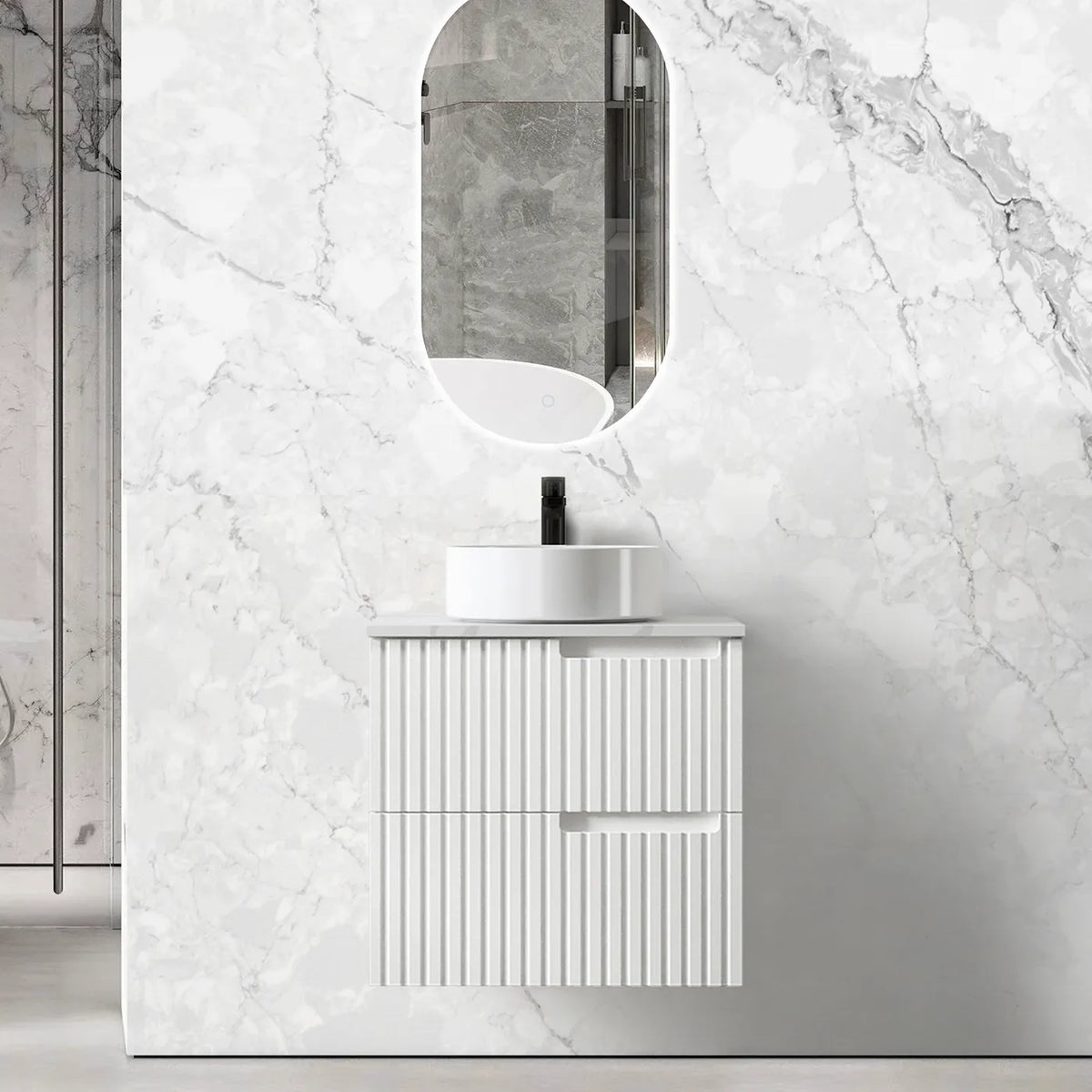 Otti Noosa Wall Hung Vanity, Satin White