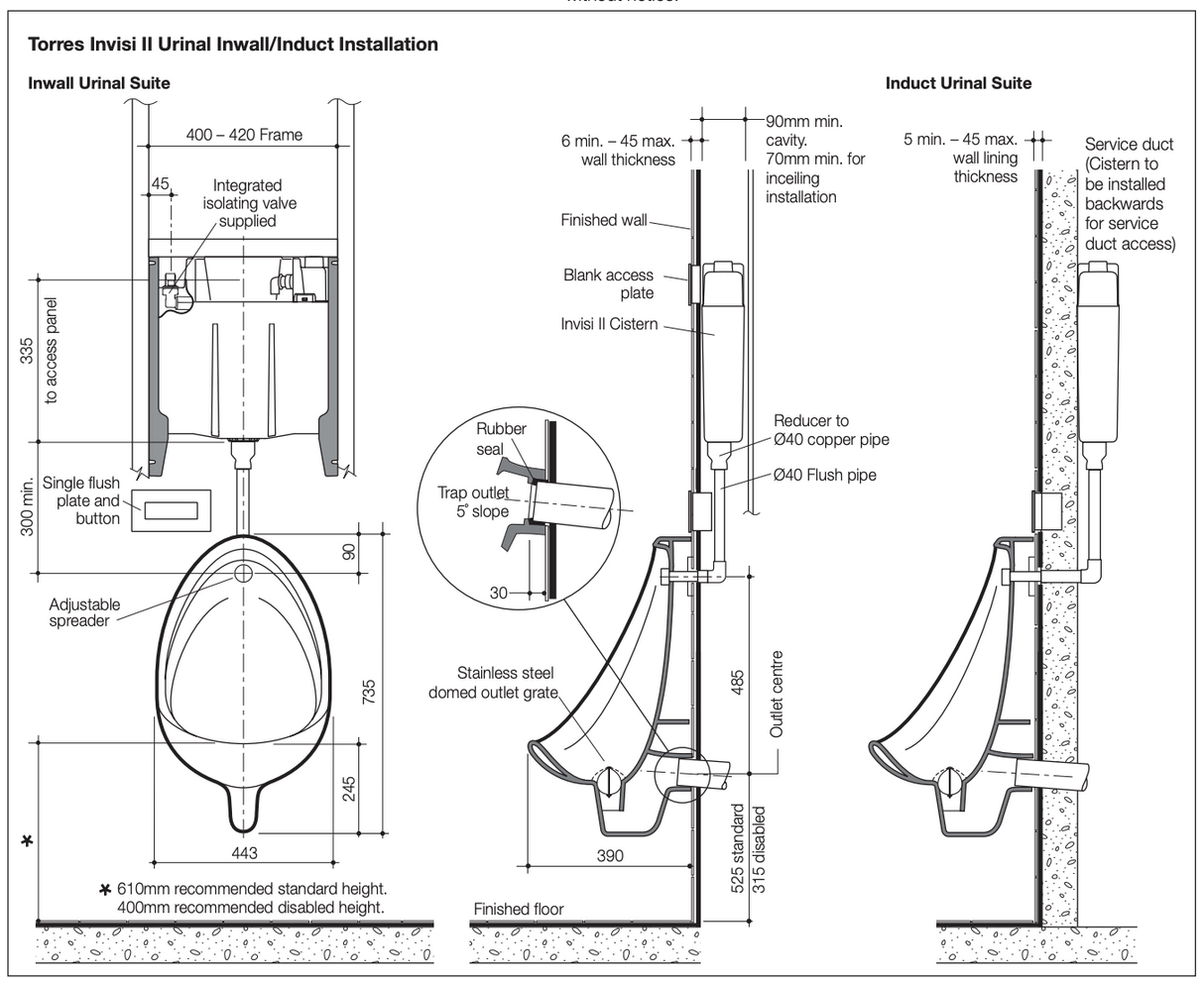 Caroma 742100W Torres Invisi Series II Urinal Suite
