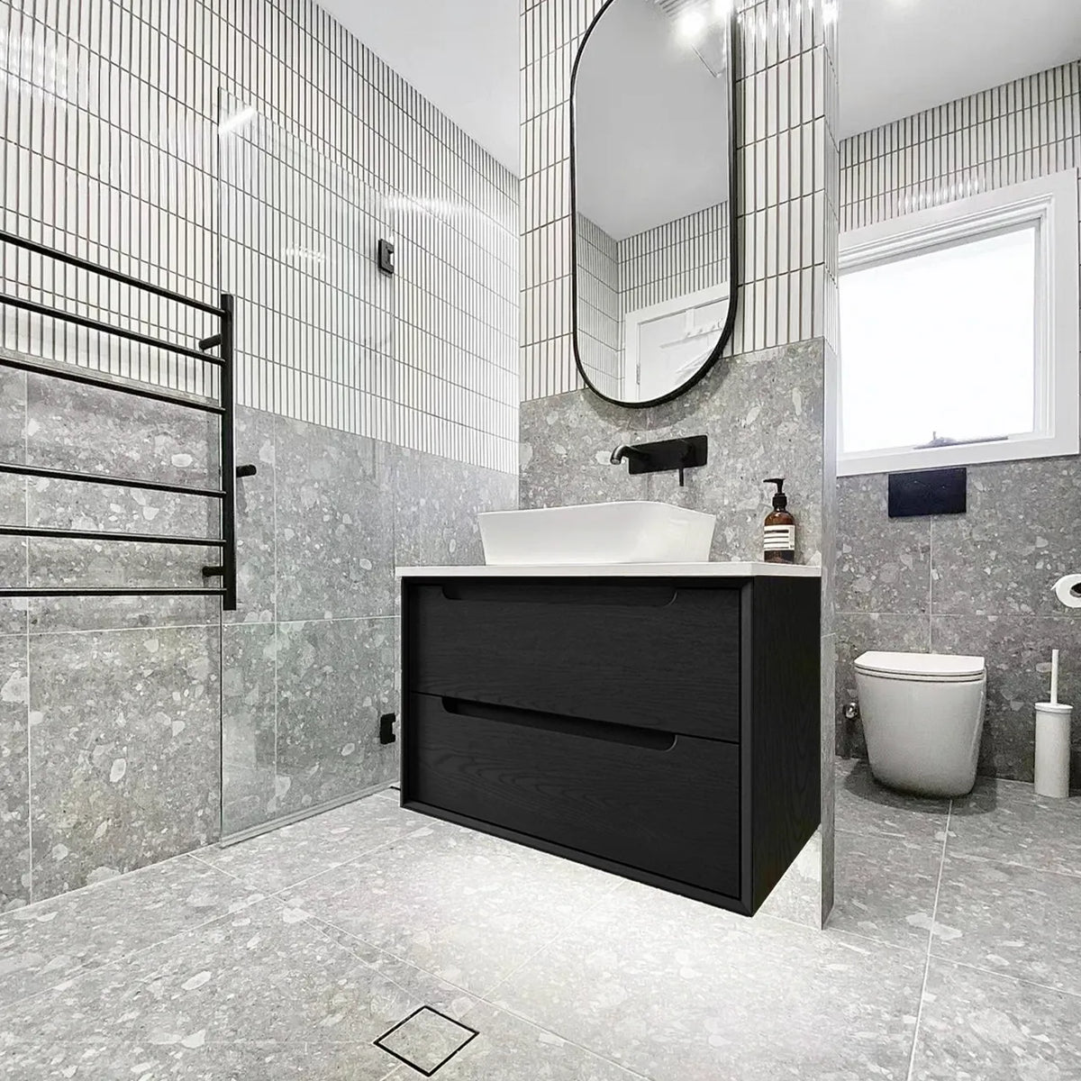 Otti Byron Wall Hung Vanity, Black Oak