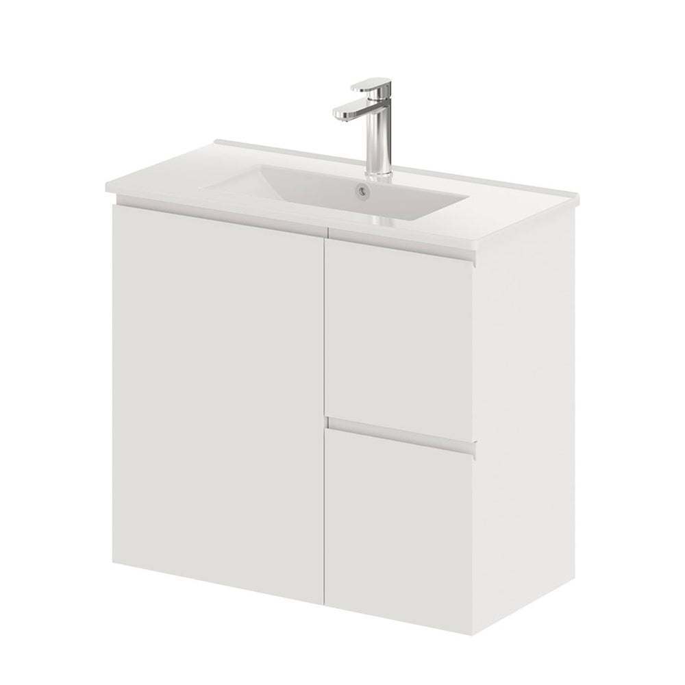 Fienza Siska 75Dfr Slim 750Mm Satin White Wall Hung Vanity Unit Right Drawers - Special Order Units