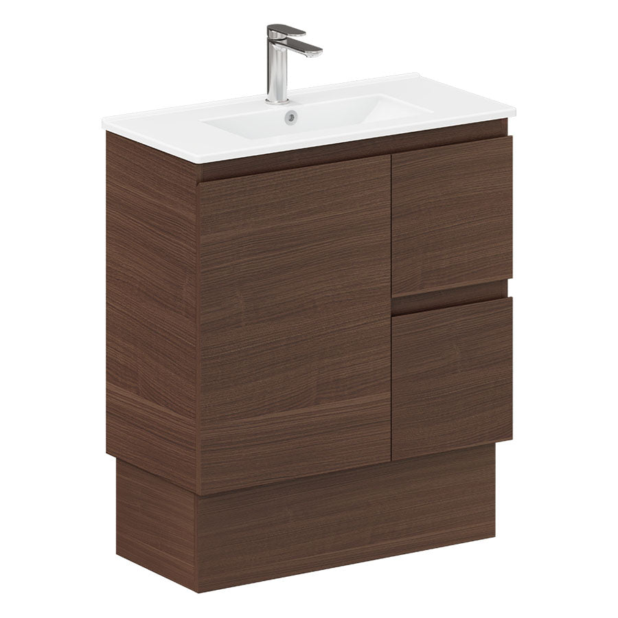 Fienza Siska 75DFWAKR Slim 750mm Vanity Unit with Kickboard, Right Drawers, Walnut