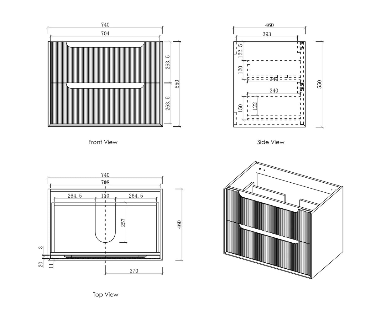 Otti Byron Wall Hung Vanity, Fluted Woodland Oak