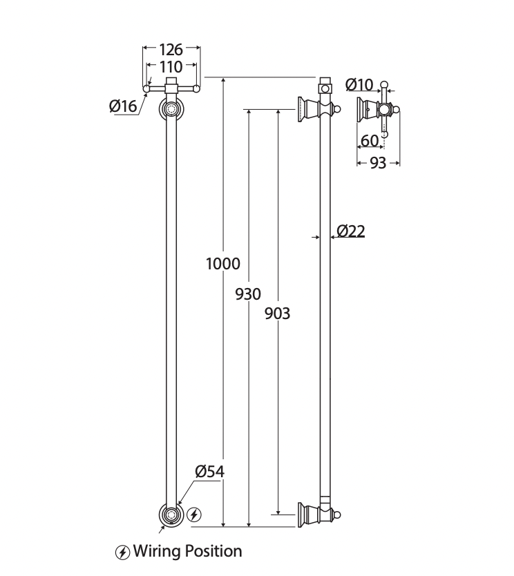 Fienza 8101000BN Lillian Vertical Heated Towel Rail, 93 x 1000mm, Brushed Nickel