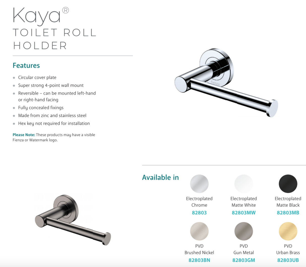 Fienza 82803MW Kaya Roll Holder, Matte White