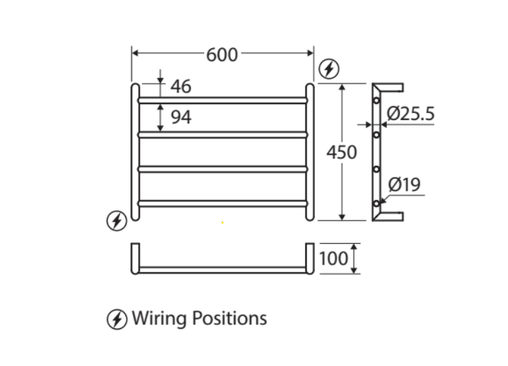 Fienza Kaya 8286045UB Heated Towel Rail, 600 x 450mm, Urban Brass