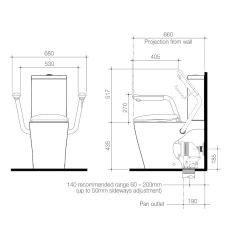 Caroma 846910ARAG Care 660 Cleanflush Wall Faced Close Coupled Easy Height BE Suite with Armrests and Caravelle Double Flap Seat Anthracite Grey - with GERMGARD® - Special Order