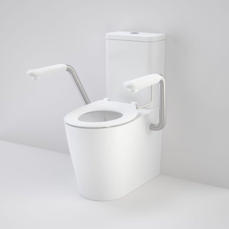 Caroma 846911ARW Care 660 Cleanflush Wall Faced Close Coupled Easy Height BE Suite with Armrests and Caravelle Single Flap Seat White - with GERMGARD® - Special Order