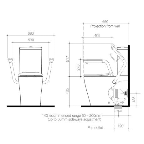 Caroma 846911ARAG Care 660 Cleanflush Wall Faced Close Coupled Easy Height BE Suite with Armrests and Caravelle Single Flap Seat Anthracite Grey - with GERMGARD® - Special Order