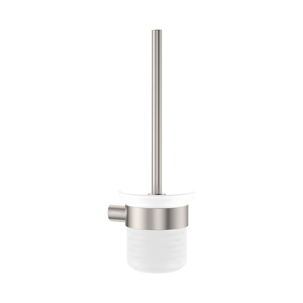 Fienza 889010BN Empire Slim Toilet Brush & Glass Holder, Brushed Nickel