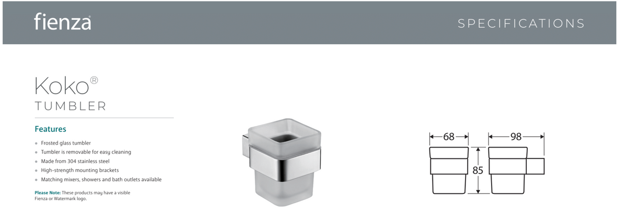 Fienza 89005 Koko Glass Tumbler & Holder, Chrome