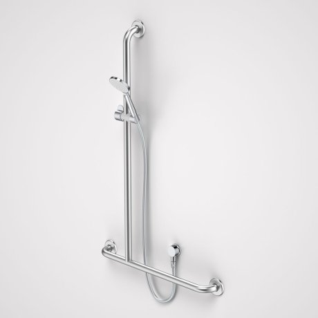 Caroma 91126C4E Care Support Shower Set with Inverted T Rail - LH - Chrome - Special Order