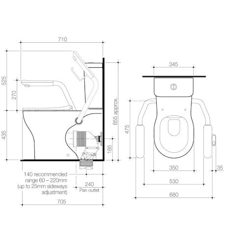 Caroma 985400ARWNCL Opal Cleanflush Easy Height Wall Faced Close Coupled Suite with Single Flap Seat and Nurse Call Armrest Left - Special Order