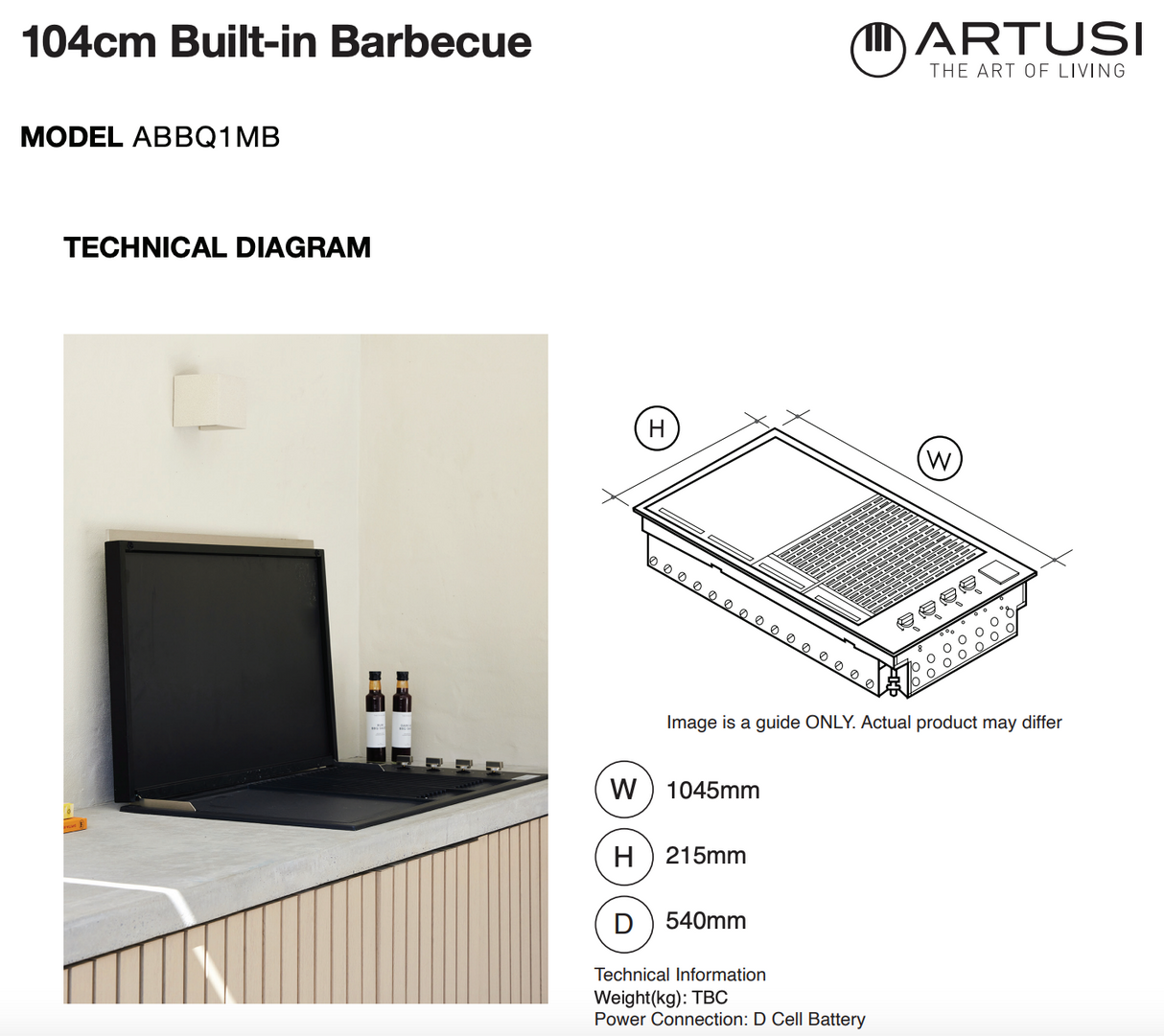 Artusi ABBQ1MB BBQ Built In Gas 4 Burner 1046mm, Black