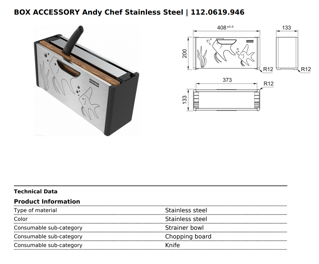 Franke Andy Chef Bolero Accessory Kit, Stainless Steel AC946