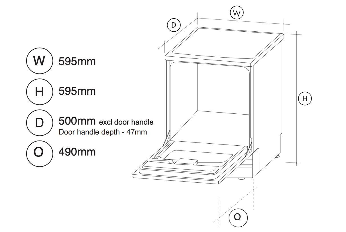 Artusi ADW5608B Built-In 60cm Dishwasher, Black Glass