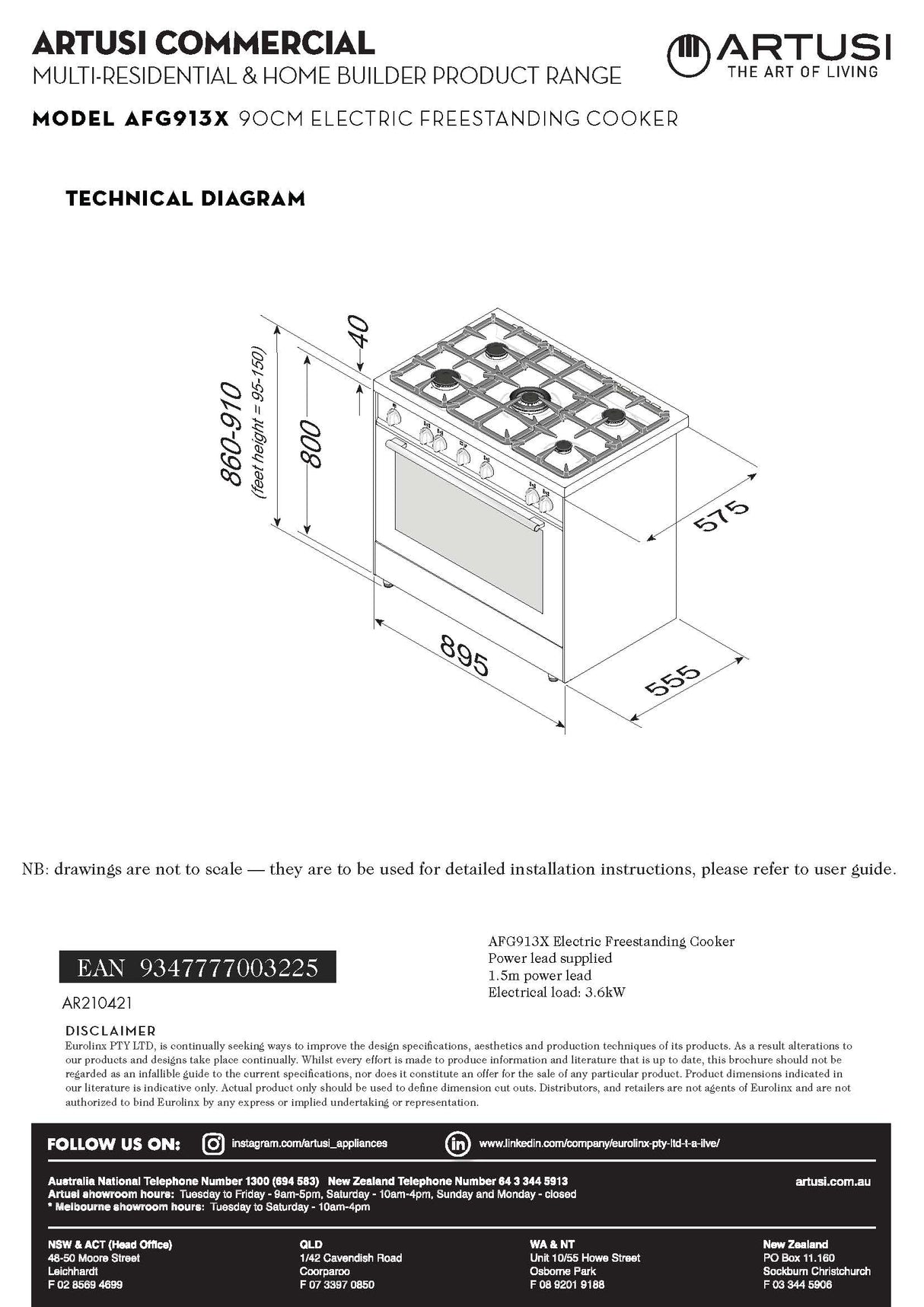 Artusi AFG913X/1 90cm Stainless Steel Dual Fuel Freestanding Stove