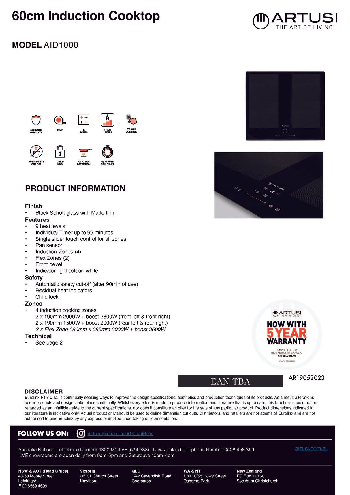 Artusi AID1000 60cm Induction Cooktop