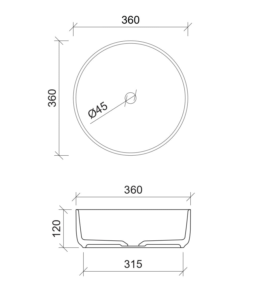 TIMBERLINE ALLURE ARROW ABOVE COUNTER BASIN GLOSS WHITE 360MM