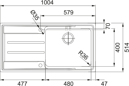 Franke Aton Single Bowl Sink Left Hand Drainer Stainless Steel, ANX211LHD